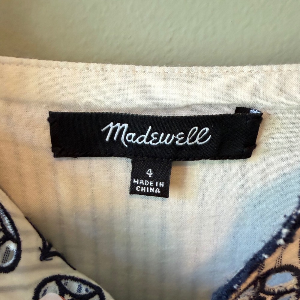 Madewell Jardin Embroidered Button Front Midi Dress Stripe Eyelet Blue White 4 - Picture 7 of 11